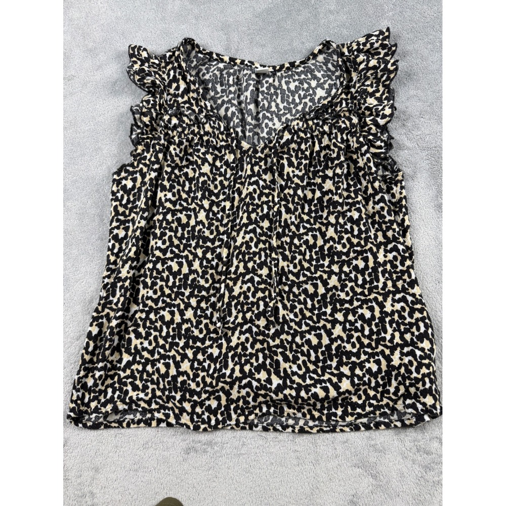 Old Navy Womens Animal Print Ruffle Sleeveless Blouse Tan Black Medium Rayon Top